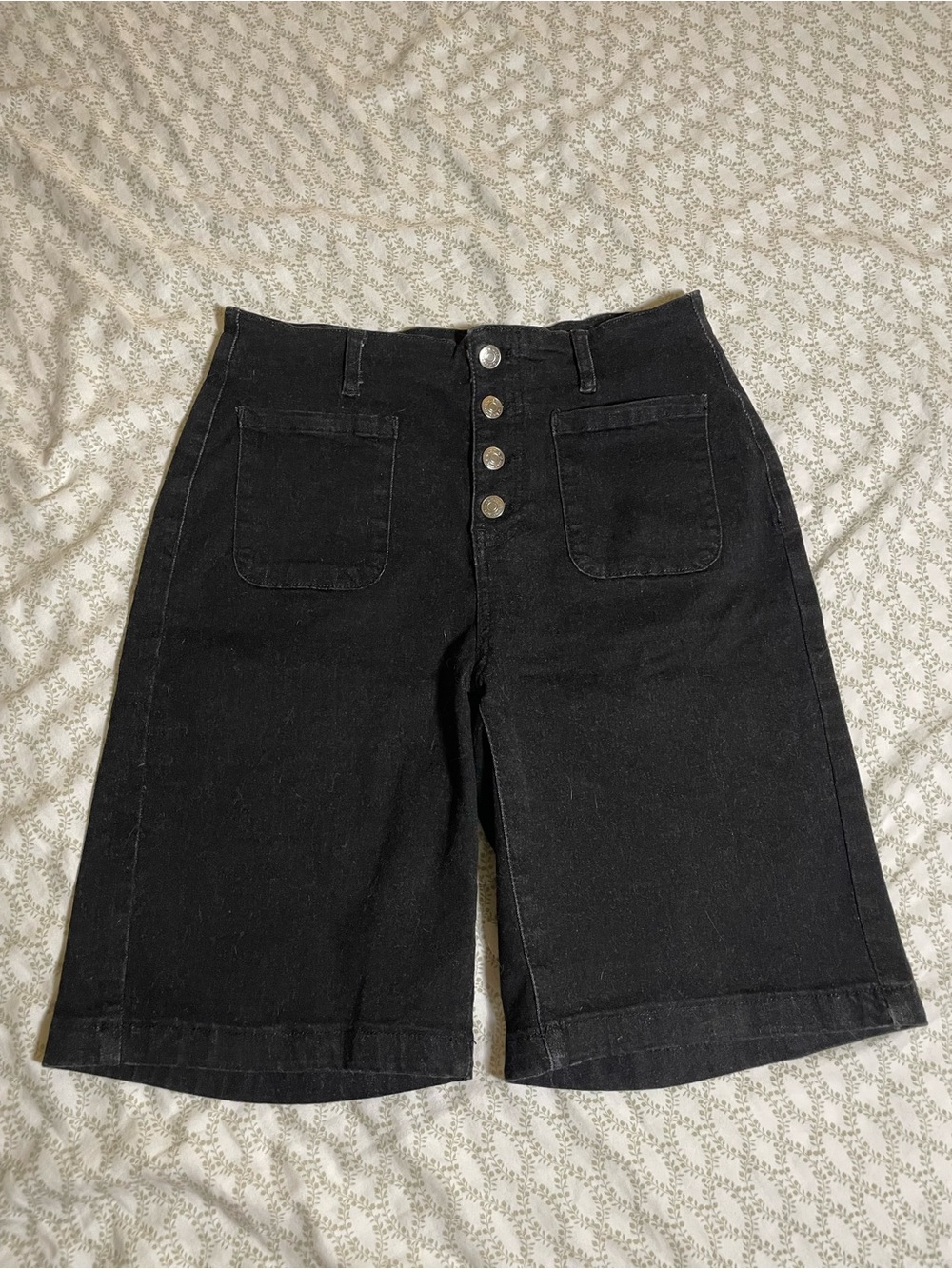 High-Waist, Wide Leg, Black Women's Button-Fly Denim Shorts NWOT